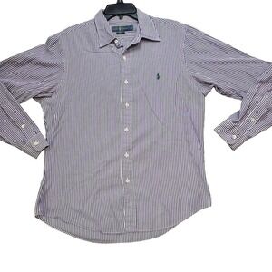 Ralph Lauren Mens Striped Slim Fit Long Sleeve Button Down Dress Shirt Purple‎ L